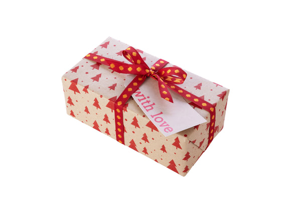 3m roll Recyclable Brown Kraft Paper with Red Christmas Trees
