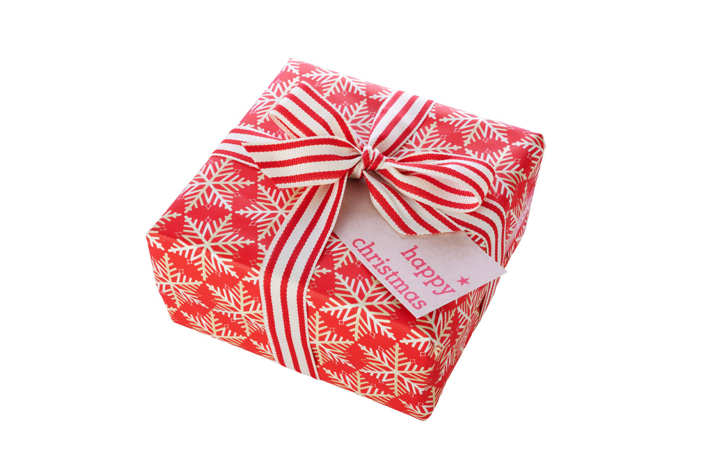 3m x 70cm Roll Recyclable Red Gift Wrap with Hexagonal Snowflakes