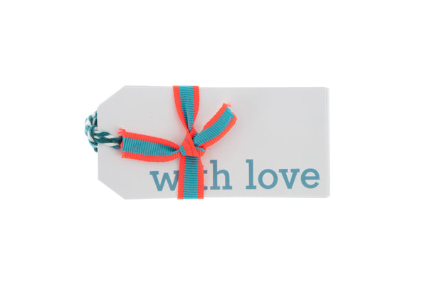6 White 'With love' gift tags printed in blue