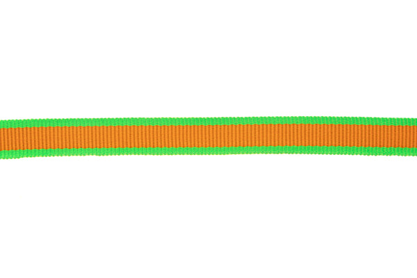 10m roll Bright Orange Grosgrain Ribbon with Bright Lime Green Edging