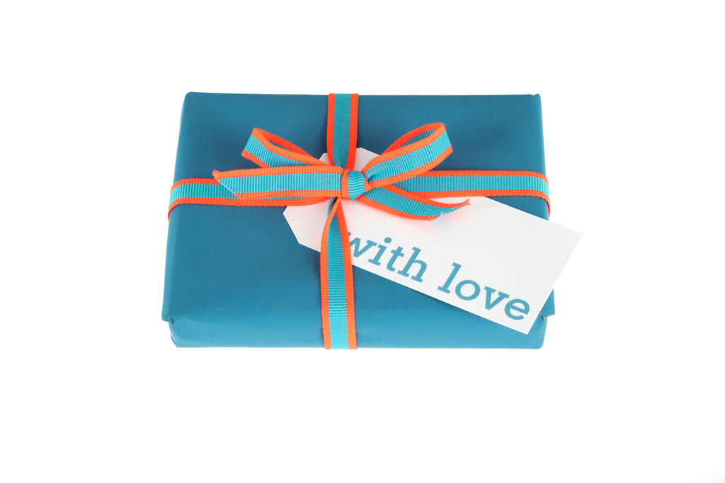 6 White 'With love' gift tags printed in blue