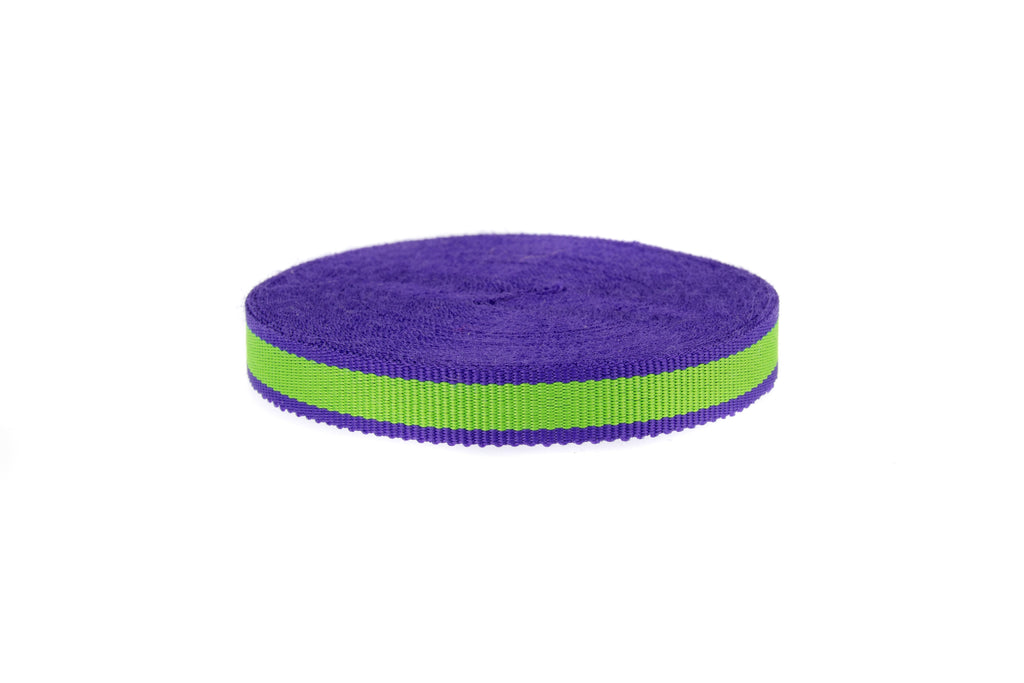 10m x 10mm wide Lime Green Ribbon with purple edging