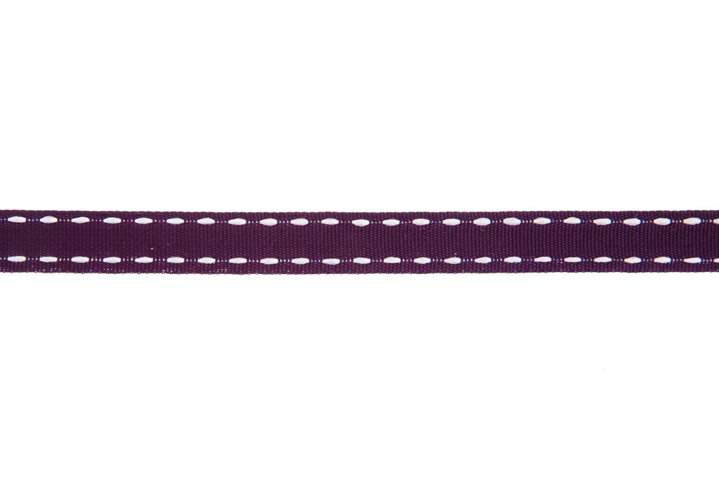 10m roll Deep Purple Grosgrain Ribbon with White Stitching