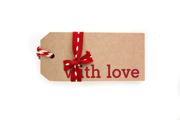 6 Brown With Love Gift Tags printed in Red