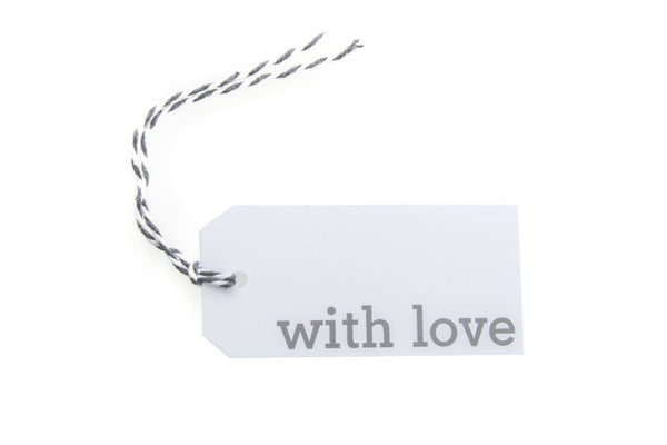 6 White With Love Gift Tags printed in Grey
