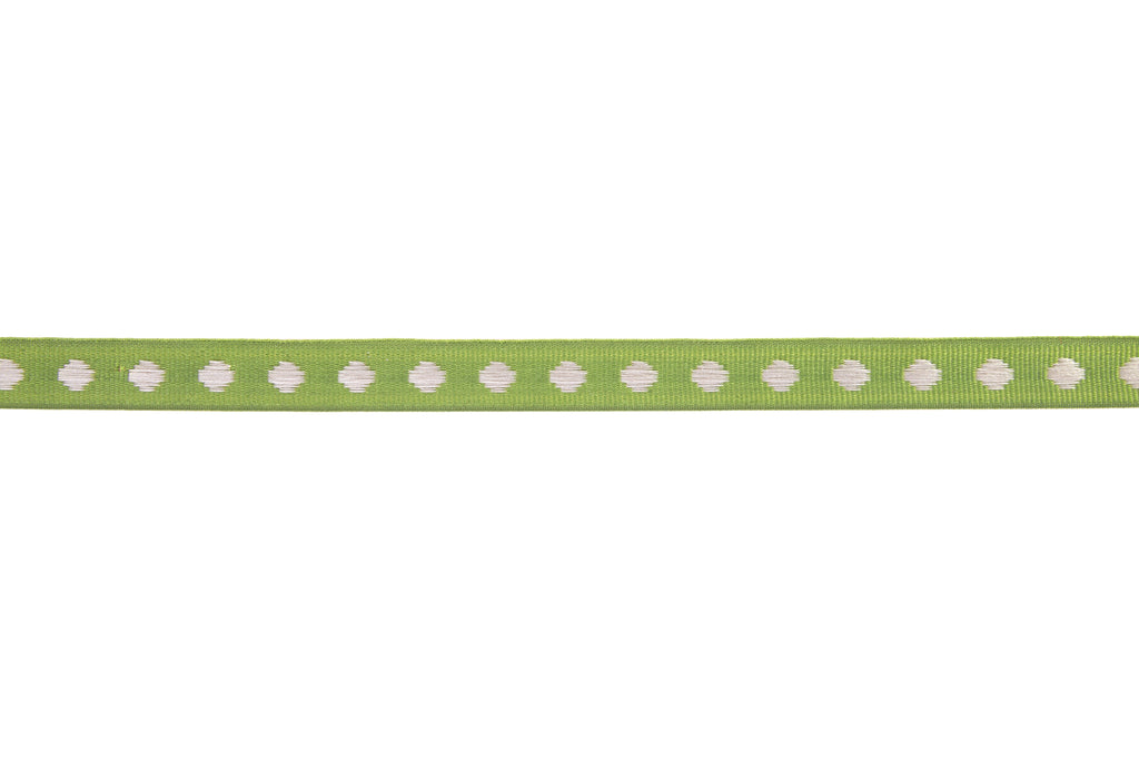 10m x 10mm wide roll Green Jacquard Ribbon with Metallic Spots