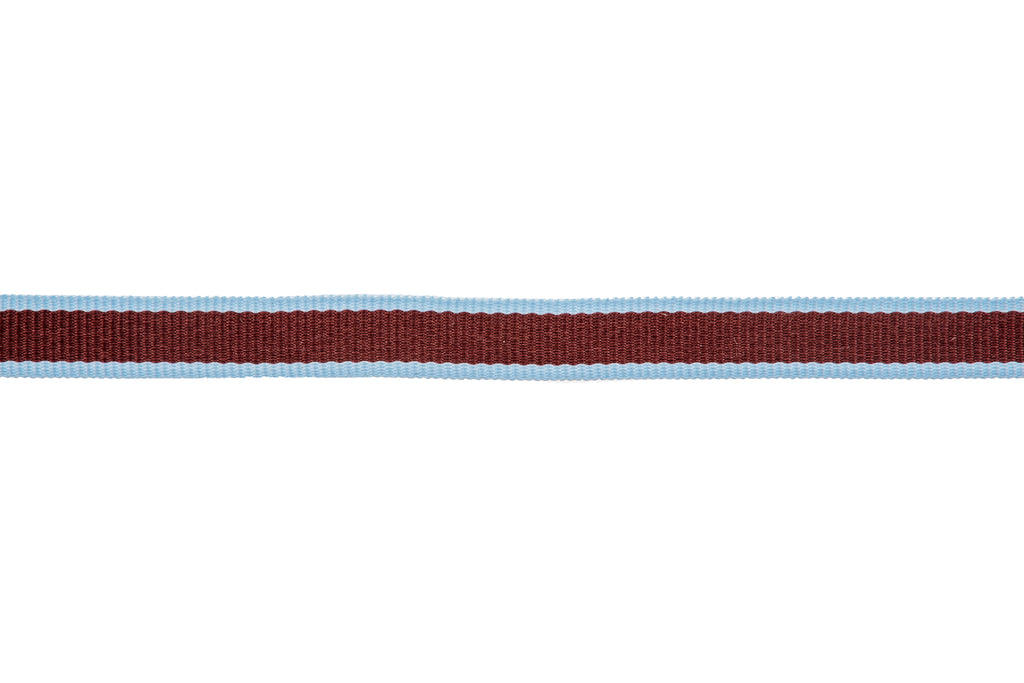 10m x 10mm width Burgundy Ribbon with Baby Blue Edging