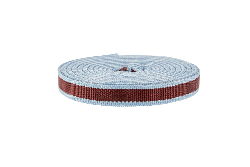10m x 10mm width Burgundy Ribbon with Baby Blue Edging