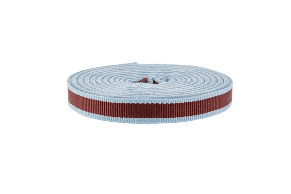 10m x 10mm width Burgundy Ribbon with Baby Blue Edging