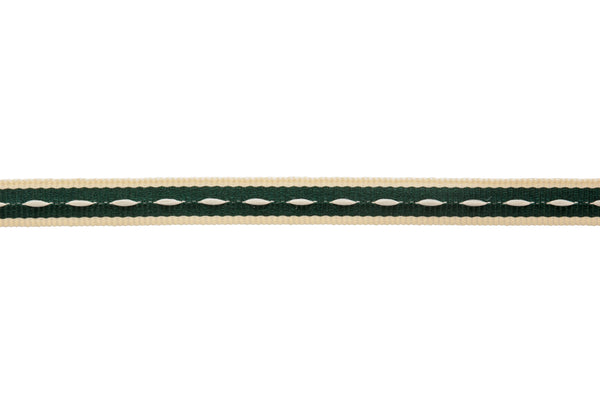10m x 10mm Wide Forest Green Ribbon with Cream Stitching and Edging