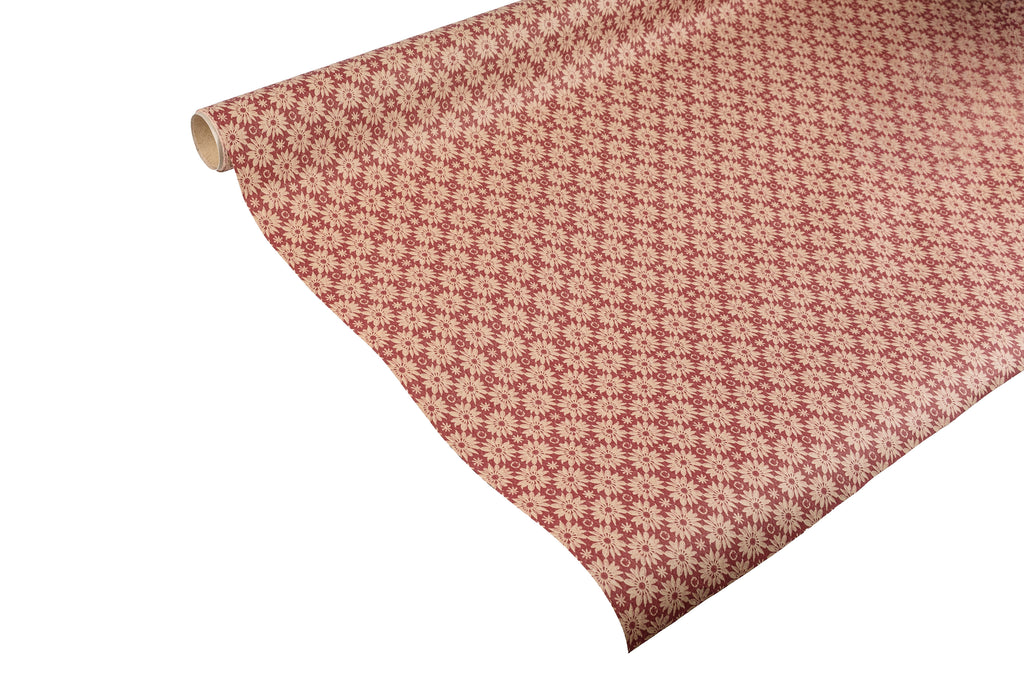 3m x 70cm roll recyclable Gift Wrap, Faded Red with Daisies
