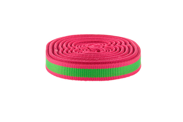 10m x 10mm width Bright Green ribbon with Fluorescent Pink Edging