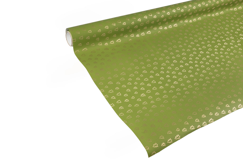 3m x 70cm roll Recyclable Soft Light Green Gift Wrap with Gold Trees
