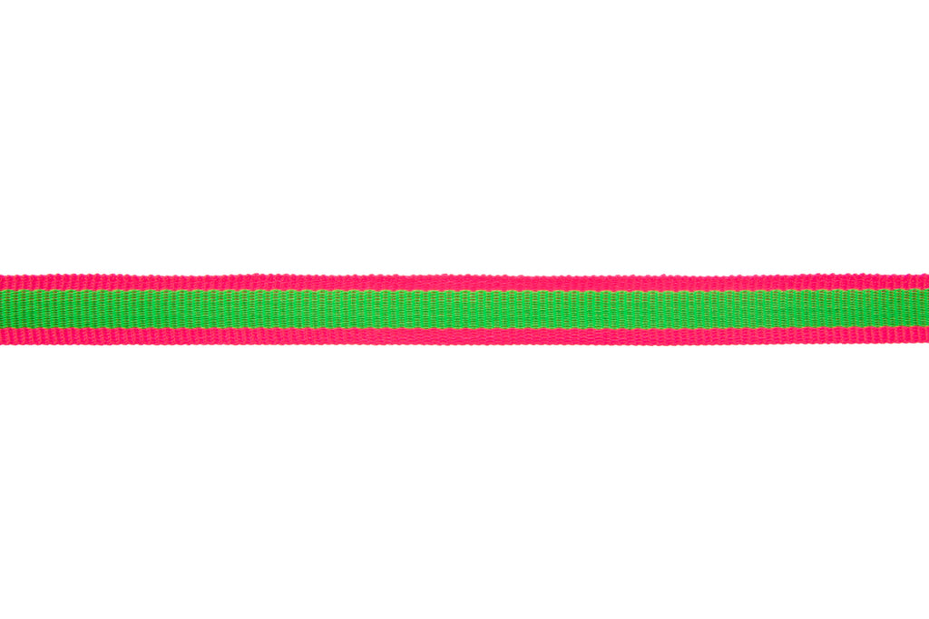 10m x 10mm width Bright Green ribbon with Fluorescent Pink Edging