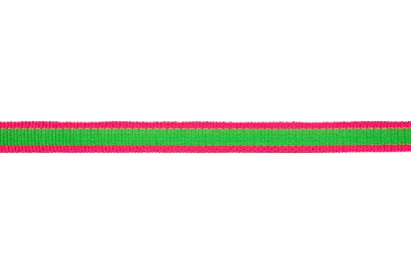 10m x 10mm width Bright Green ribbon with Fluorescent Pink Edging