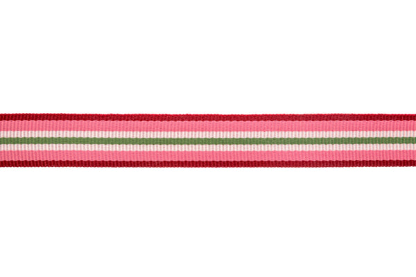 10m x 15mm width Dark Red, Pale Pink and Light Green Stripe