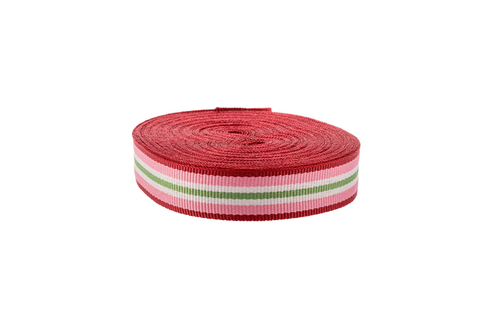 10m x 15mm width Dark Red, Pale Pink and Light Green Stripe