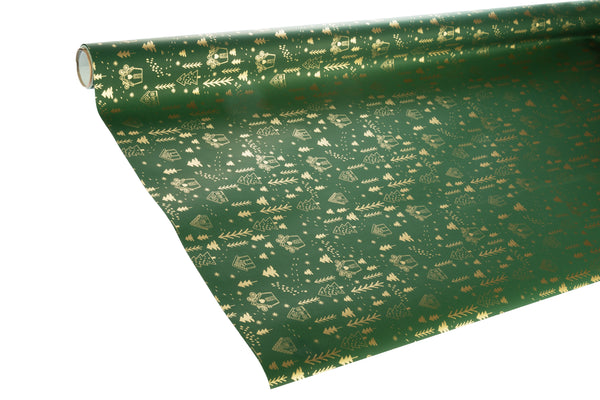 3m roll Spruce Green Recyclable Paper with Gold Design