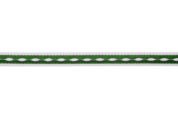 10m x 10mm width Spruce Green Ribbon with White Edging and Ticking