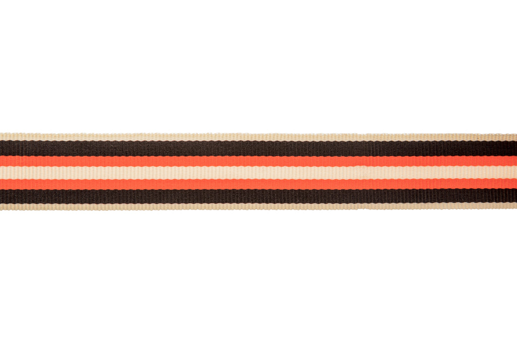 10m x 20mm width Chocolate Brown Ribbon with orange and cream stripes