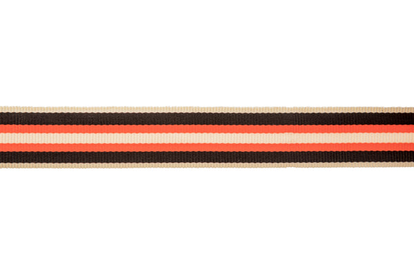 10m x 20mm width Chocolate Brown Ribbon with orange and cream stripes