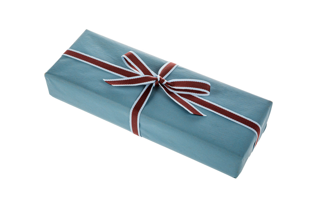 10m x 10mm width Burgundy Ribbon with Baby Blue Edging