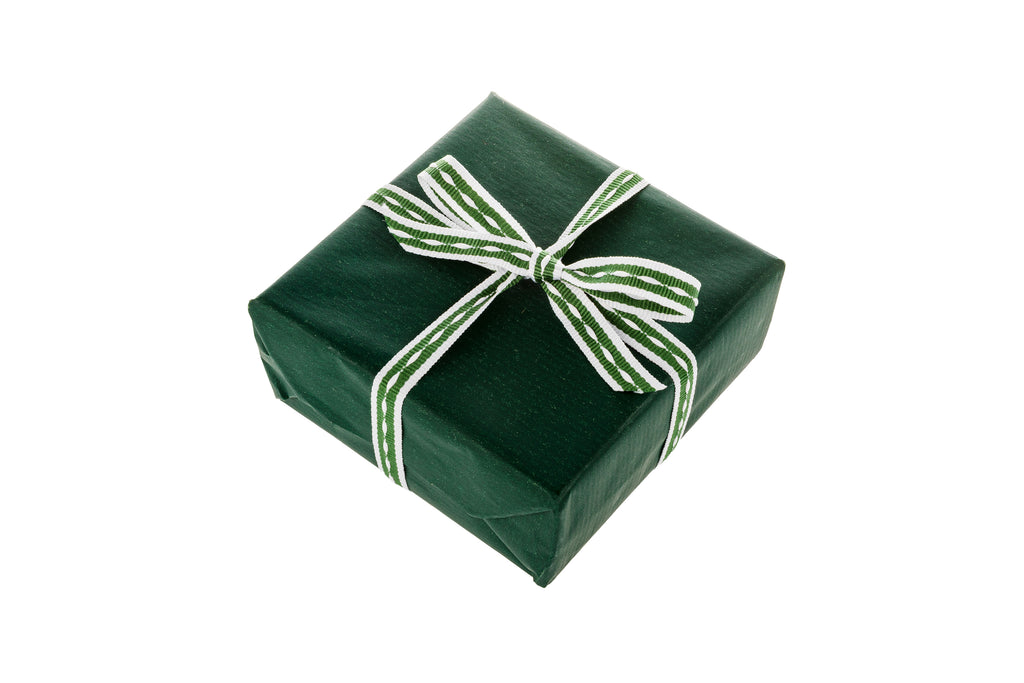10m x 10mm width Spruce Green Ribbon with White Edging and Ticking