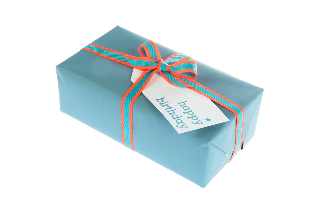10M Roll Blue Ribbon with Fluorescent Coral Edging