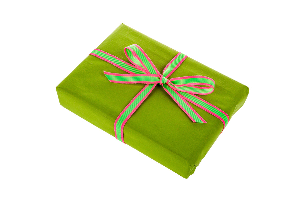 10m x 10mm width Bright Green ribbon with Fluorescent Pink Edging