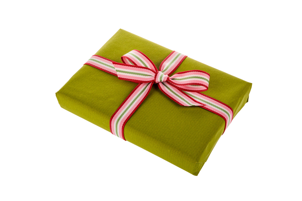 10m x 15mm width Dark Red, Pale Pink and Light Green Stripe