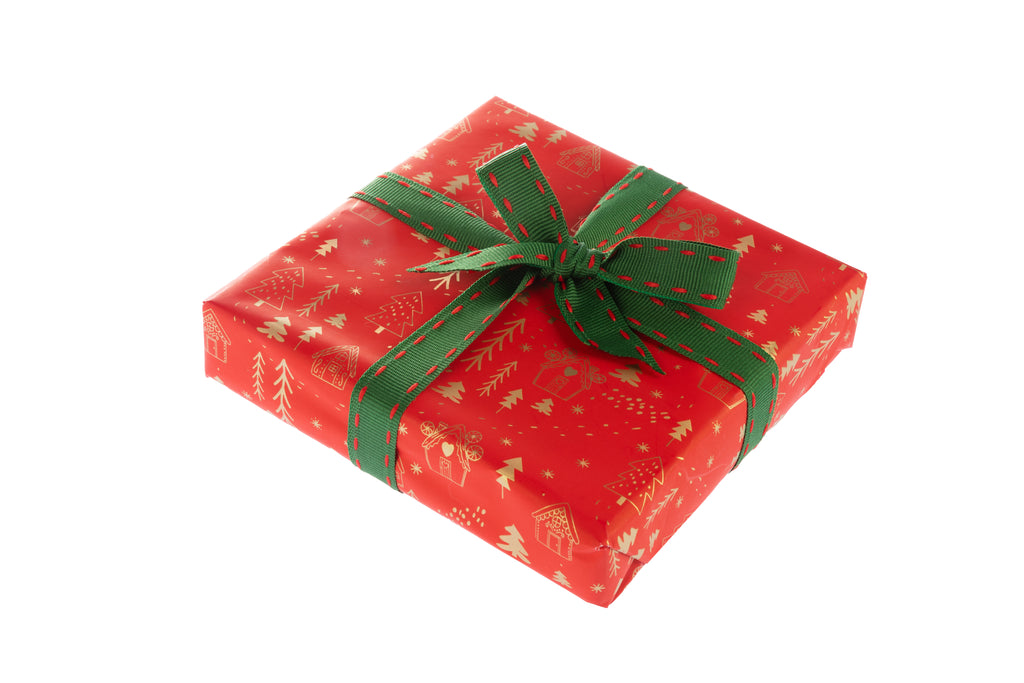 10m x 15mm wide roll Forest Green Ribbon with Red Stitching