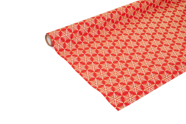 3m x 70cm Roll Recyclable Red Gift Wrap with Hexagonal Snowflakes