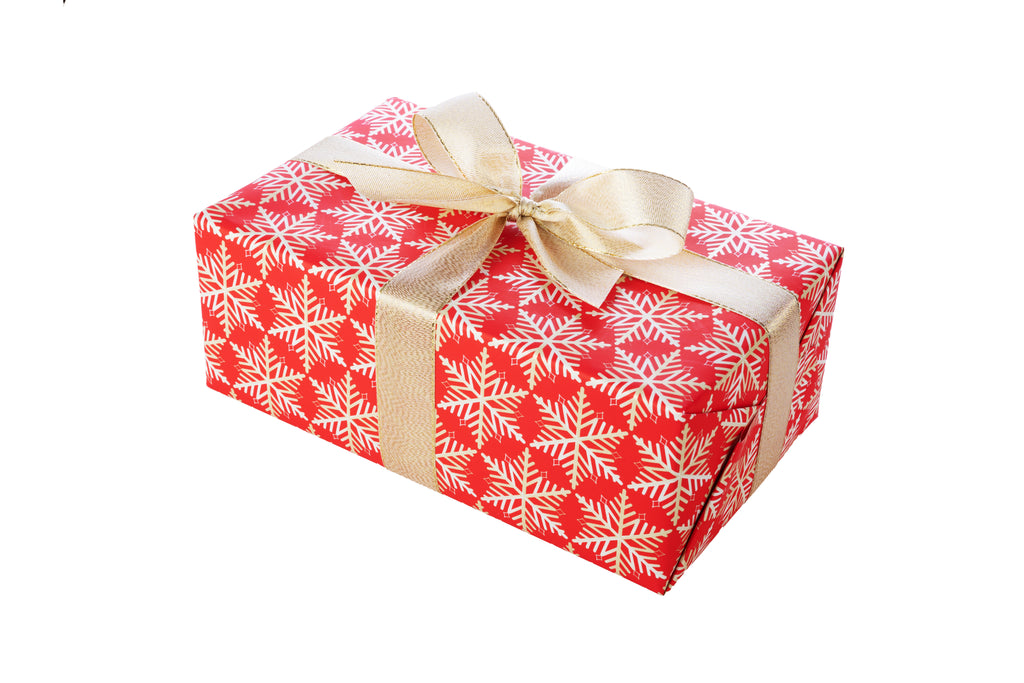 3m x 70cm Roll Recyclable Red Gift Wrap with Hexagonal Snowflakes
