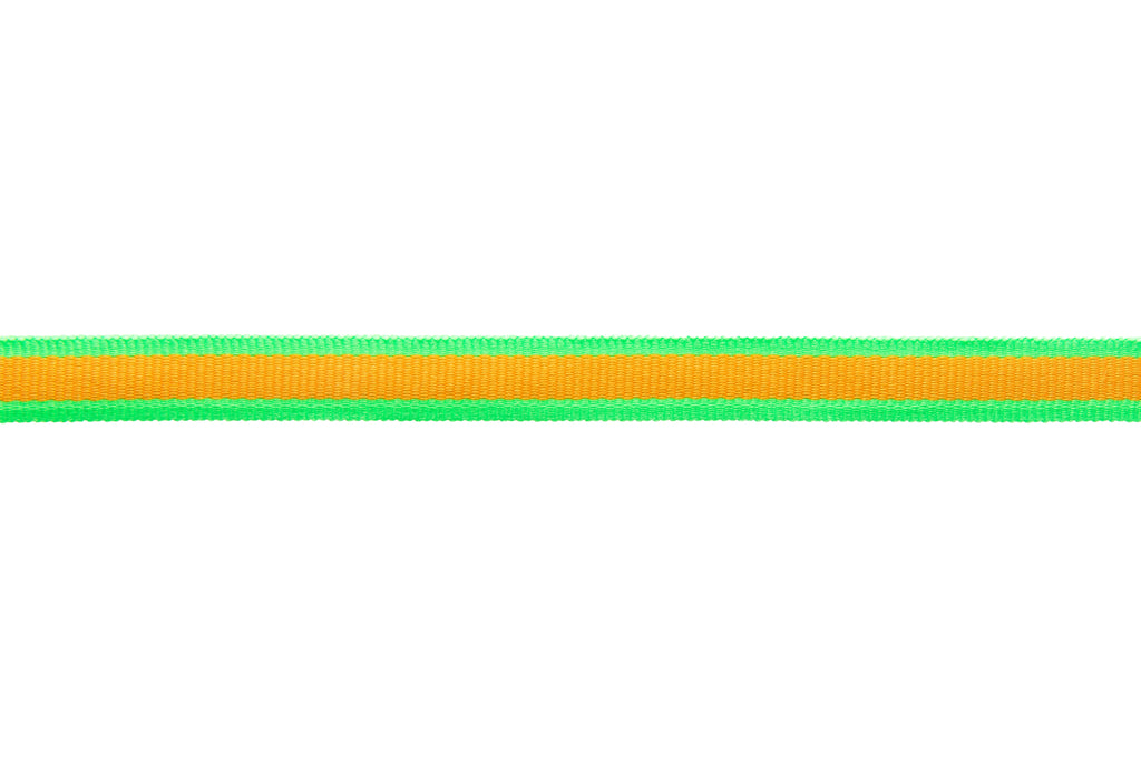 10m x 10mm width orange ribbon with vibrant green edging
