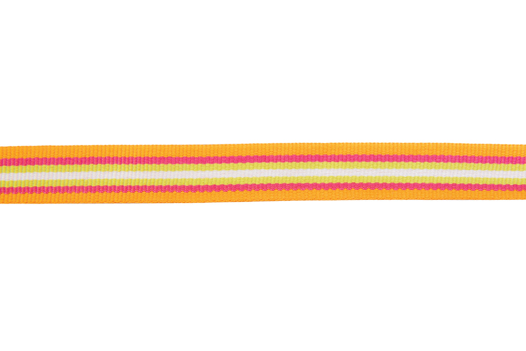 10m x 15mm width orange, pink, lime green and white striped ribbon