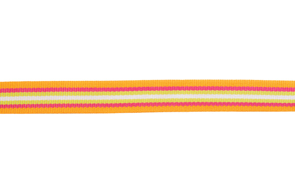 10m x 15mm width orange, pink, lime green and white striped ribbon