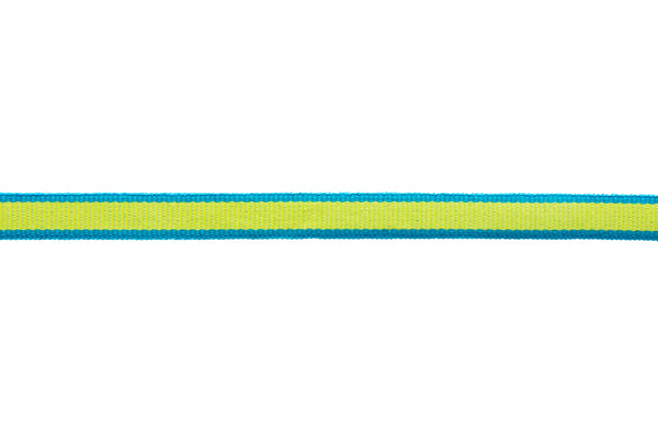 10mx10mm roll of Acid Green Ribbon with Turquoise edging