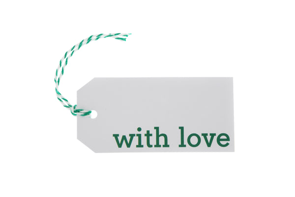 6 White Gift Tags 'with love' in Mint Green