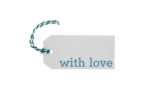 6 White 'With love' gift tags printed in blue