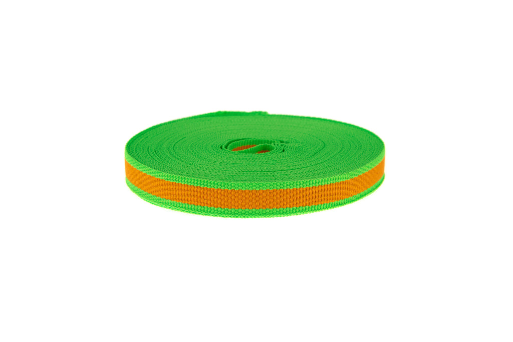 10m roll Bright Orange Grosgrain Ribbon with Bright Lime Green Edging