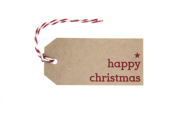 6 Brown Happy Christmas Gift Tag printed in Red