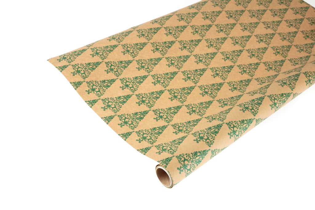 3M Roll Recyclable Brown Kraft Paper with Spruce Green Christmas Trees