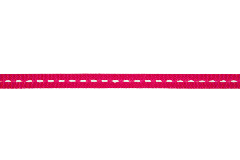 10m roll Pink Grosgrain Ribbon with White Stitching