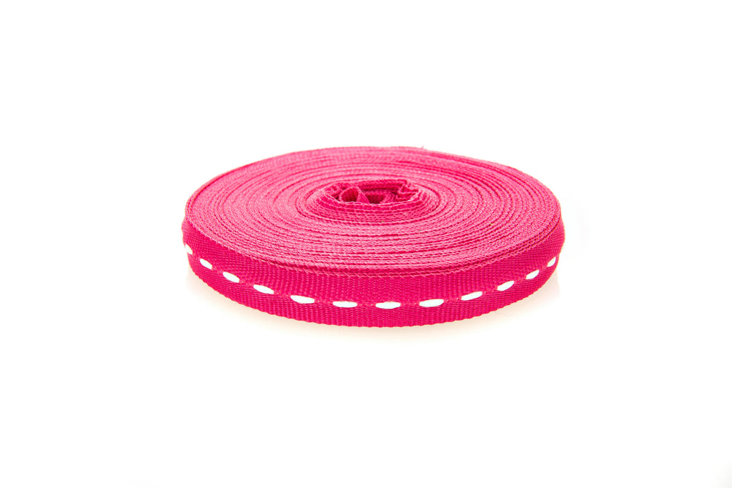10m roll Pink Grosgrain Ribbon with White Stitching