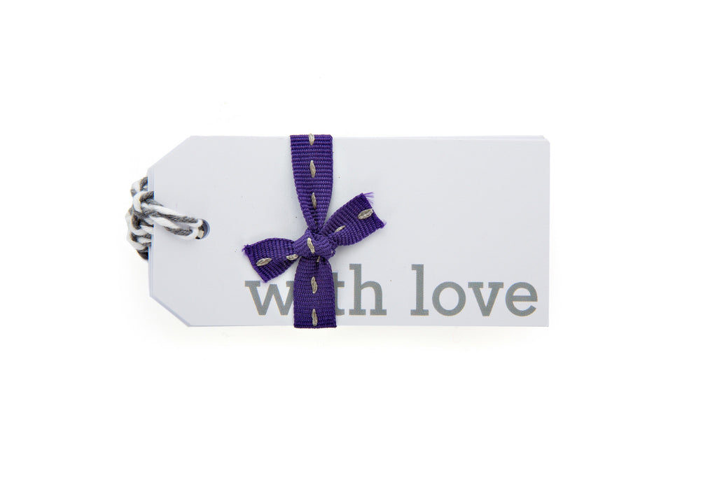 6 White With Love Gift Tags printed in Grey