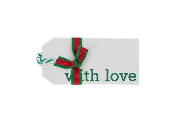 6 White Gift Tags 'with love' in Mint Green