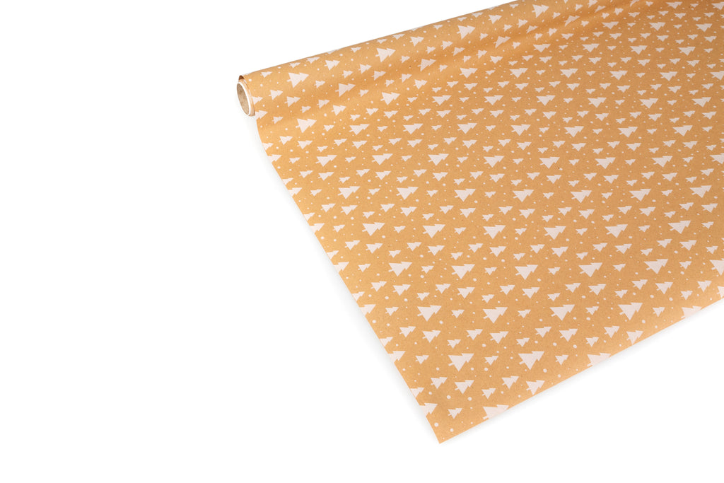 3m roll Brown Recyclable Wrapping Paper with White Christmas Trees