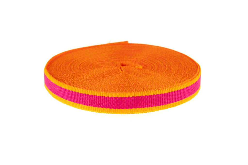 10m Roll Bright Pink Ribbon with Orange Edging