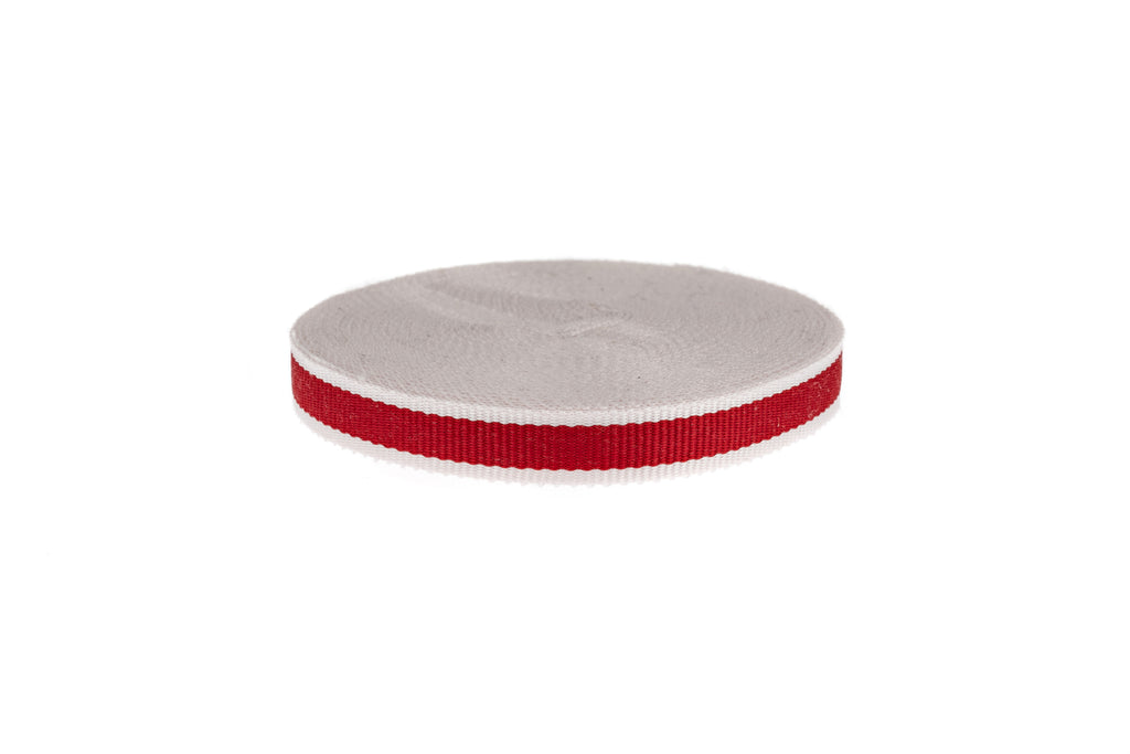 10m x 10mm Wide Red Ribbon with White Edging
