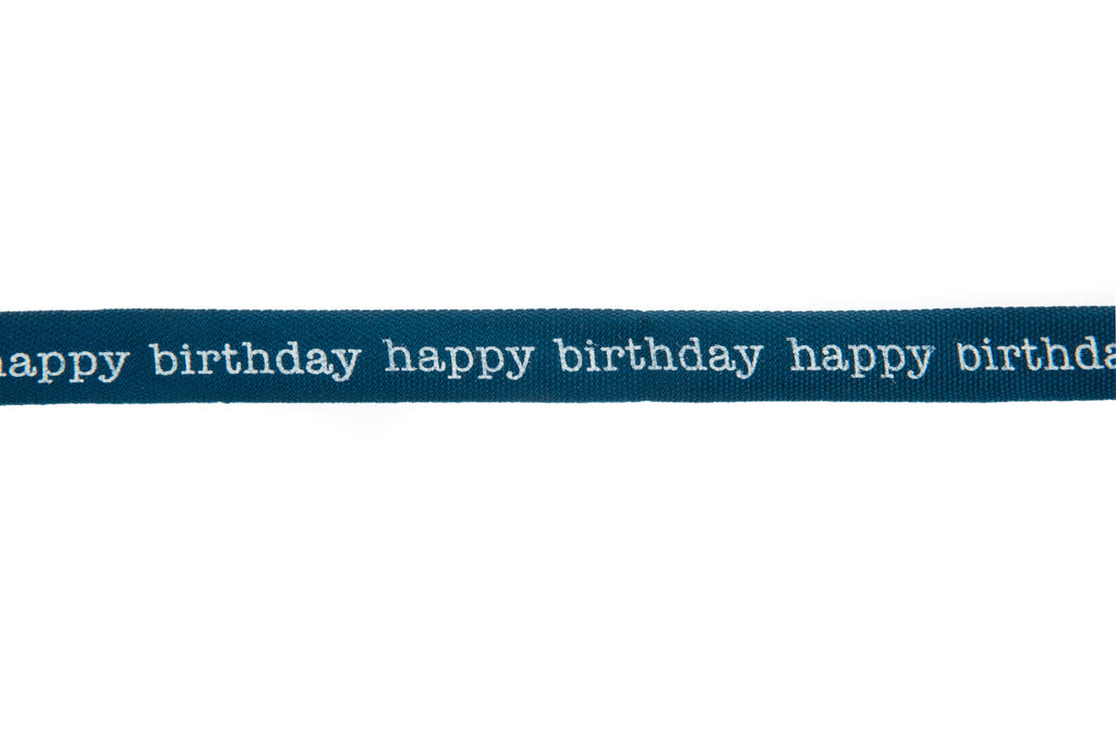 10m roll Teal Coloured Ribbon Printed with White Happy Birthday